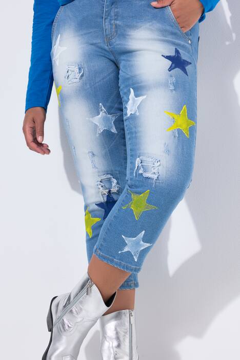 Jeans, rett passform, fargede stjerner, 5-lommer