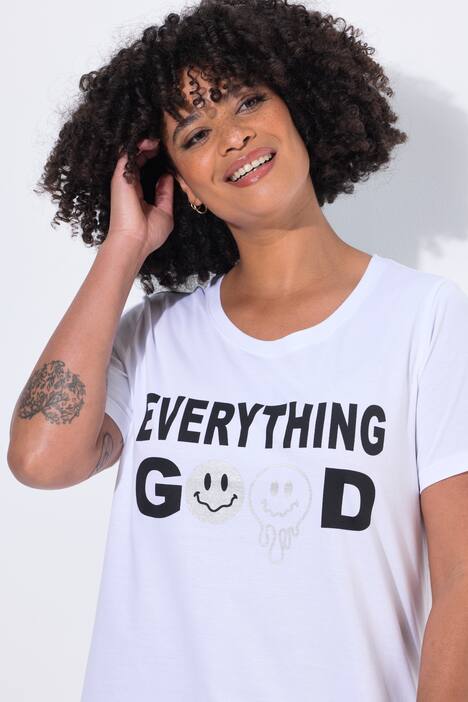 T-shirt long à manches courtes, message avec Smiley