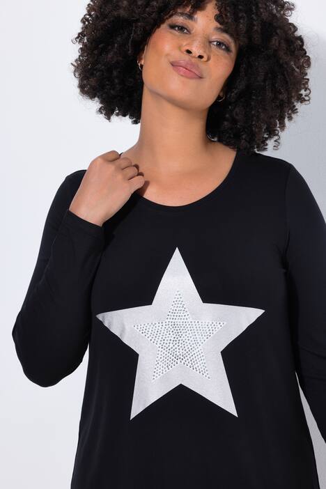 Camiseta, forma en A, estrella metálica, manga larga