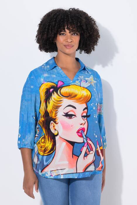 Tunique coupe évasée, manches longues et motif Pop Art