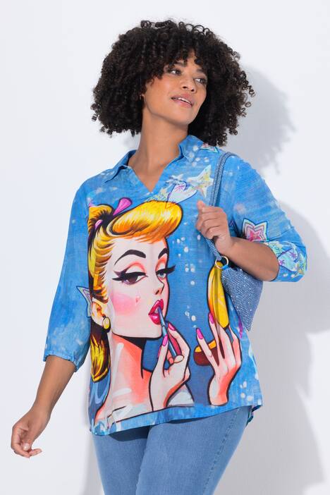 Tunique coupe évasée, manches longues et motif Pop Art