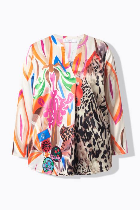 Tunique en satin imprimé all-over, manches longues et coupe évasée