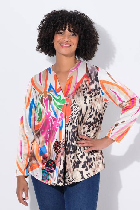 Tunique en satin imprimé all-over, manches longues et coupe évasée