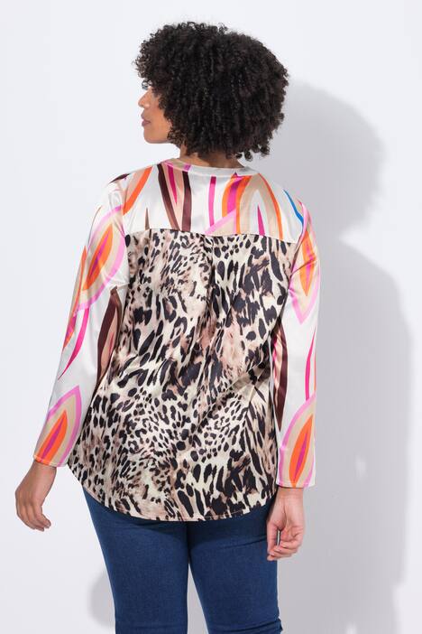 Tunique en satin imprimé all-over, manches longues et coupe évasée