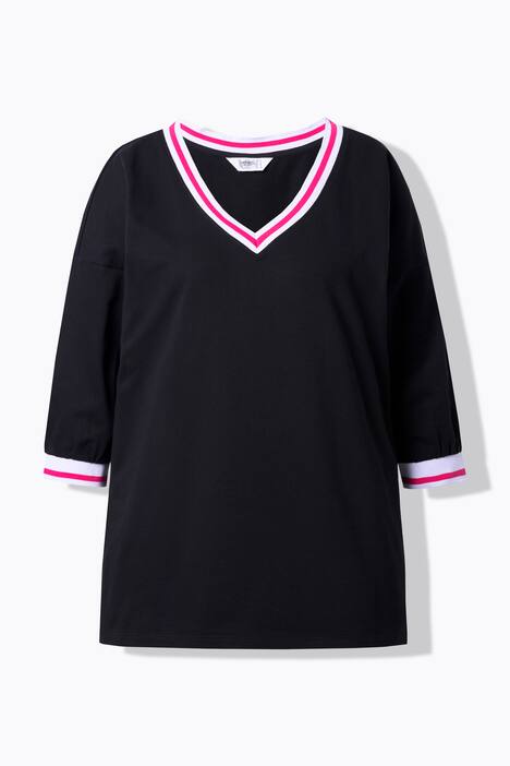 T-shirt, oversized, gestreepte boorden, 3/4-mouwen