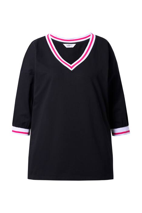 Tričko, oversize, pruhované manžety, 3/4 rukávy