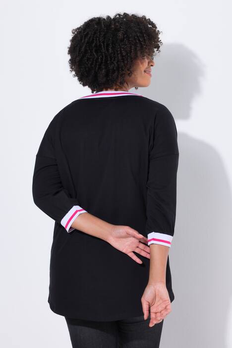 T-shirt, oversized, gestreepte boorden, 3/4-mouwen
