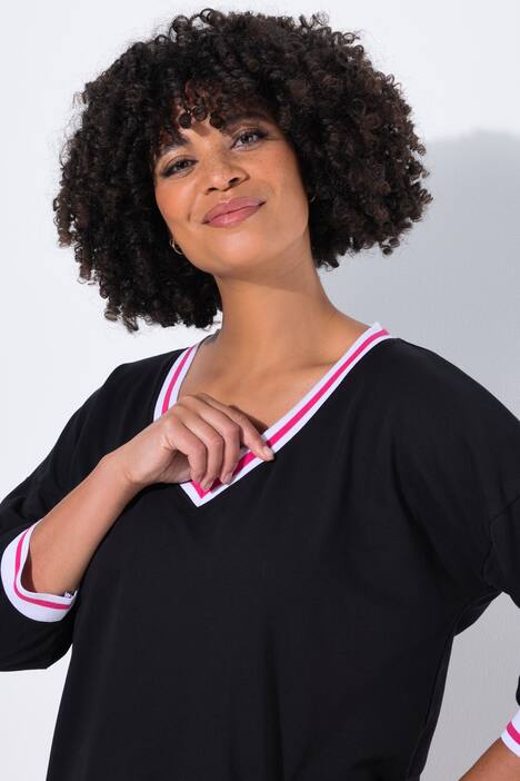 T-shirt, oversized, gestreepte boorden, 3/4-mouwen