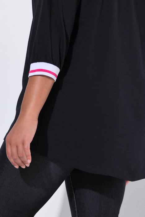 T-shirt, oversized, gestreepte boorden, 3/4-mouwen