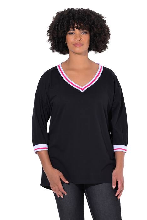 Tričko, oversize, pruhované manžety, 3/4 rukávy