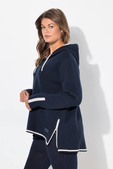 Gebreide hoodie, dubbelzijdig, capuchon, lange mouw