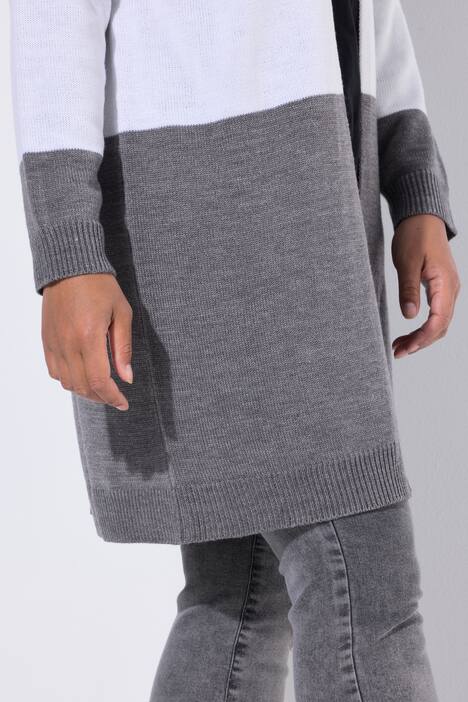 Chaqueta larga de punto, rayas en bloque, forma abierta