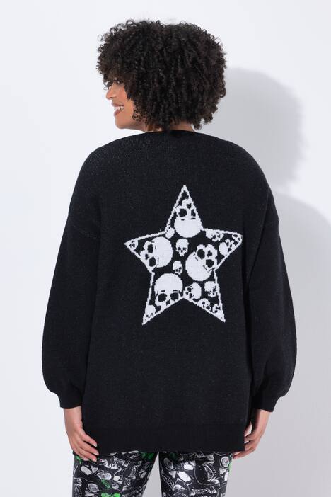 Chaqueta de punto, calavera de leopardo en la espalda, forma abierta