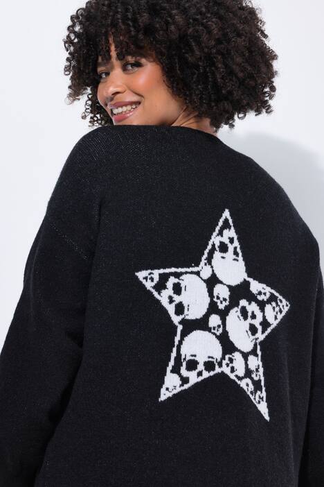 Chaqueta de punto, calavera de leopardo en la espalda, forma abierta