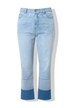 Jean Mom en denim foncé, bas de jambe effiloché, coupe 5 poches