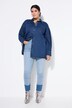 Jean Mom en denim foncé, bas de jambe effiloché, coupe 5 poches