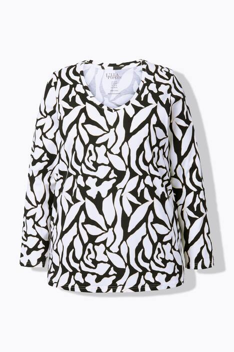 Shirt, grafische print, A-lijn, V-hals, lange mouw