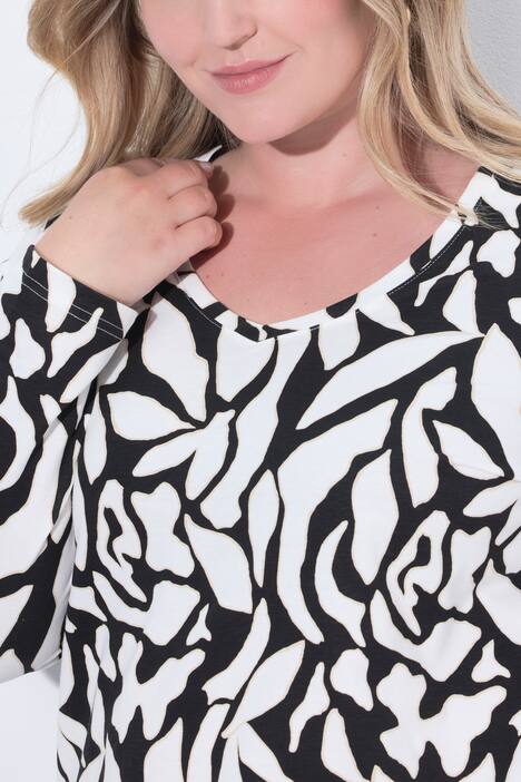 Shirt, grafische print, A-lijn, V-hals, lange mouw