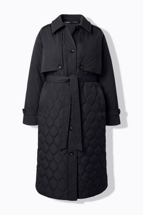 Trenchcoat, A-lijn, mix met stiksels, gewatteerd, stirkceintuur