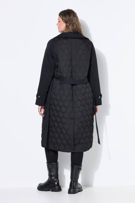 Trenchcoat, A-lijn, mix met stiksels, gewatteerd, stirkceintuur