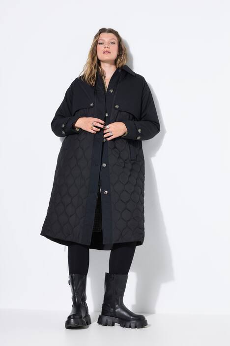 Trenchcoat, A-lijn, mix met stiksels, gewatteerd, stirkceintuur