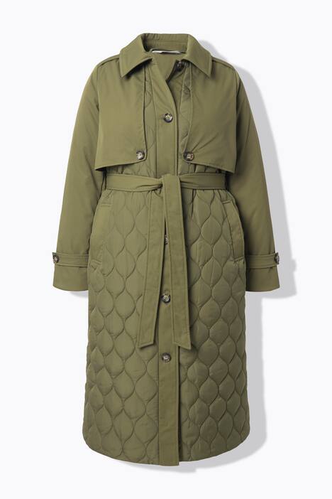 Trenchcoat, A-linje, blanding med vattering, vattert, knytebelte