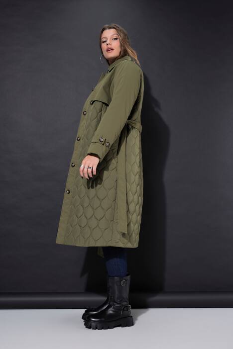 Trenchcoat, A-linje, blanding med vattering, vattert, knytebelte