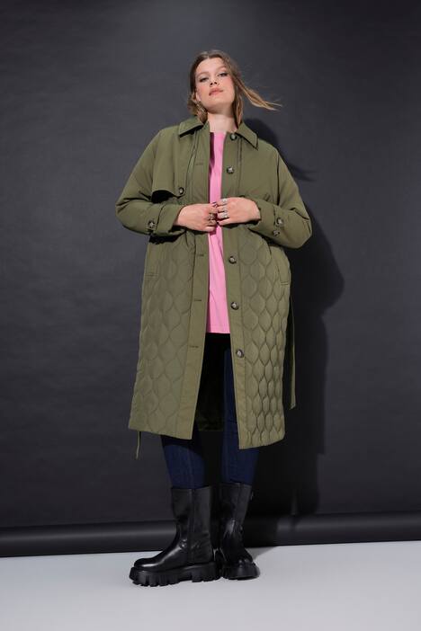 Trenchcoat, A-linje, blanding med vattering, vattert, knytebelte