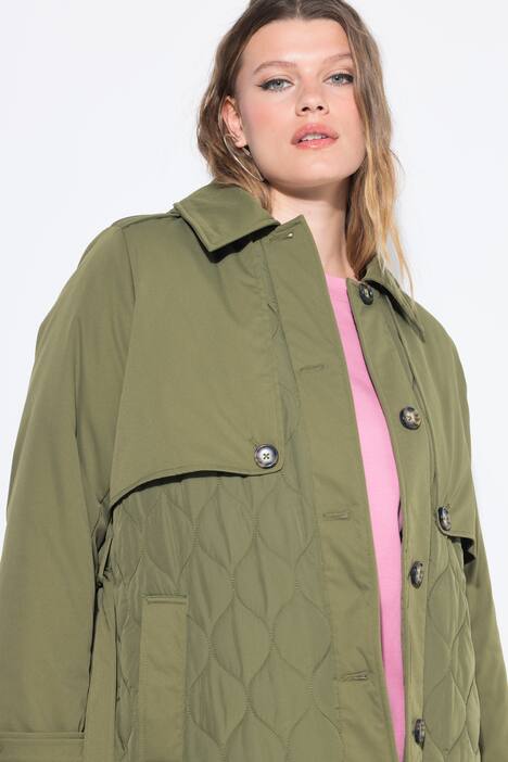 Trenchcoat, A-linje, blanding med vattering, vattert, knytebelte