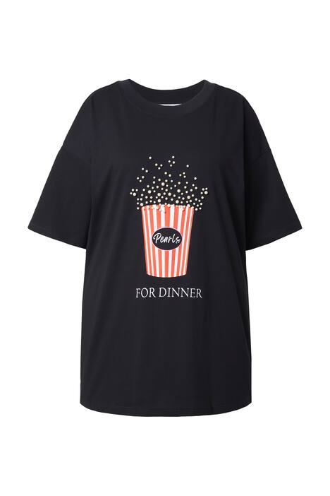 Tričko, oversize, potisk Popcorn s ozdobnými perlami