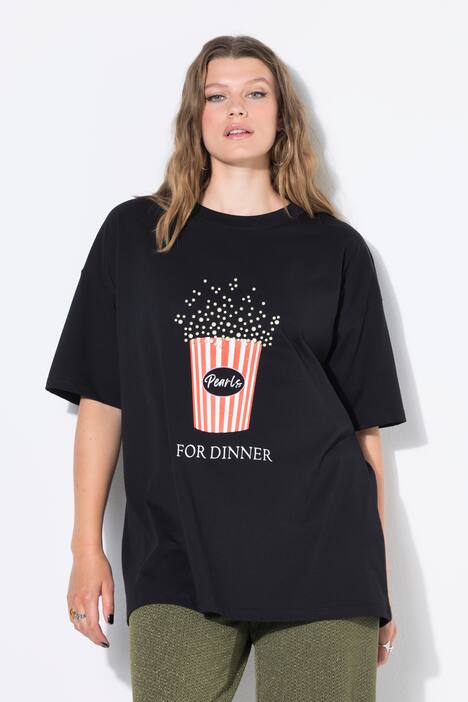 T-paita, ylisuuri, Popcorn-printti ja koristehelmiä