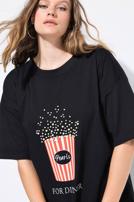 T-paita, ylisuuri, Popcorn-printti ja koristehelmiä