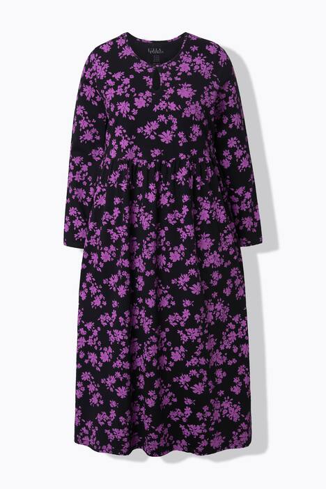 Robe maxi à fleurs, poches, décolleté rond et manches longues, coupe évasée