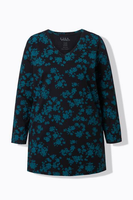 Longshirt, bloemen, A-lijn, V-hals, lange mouw