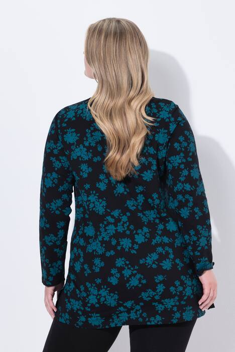 Longshirt, bloemen, A-lijn, V-hals, lange mouw