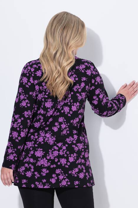 Longshirt, bloemen, A-lijn, V-hals, lange mouw