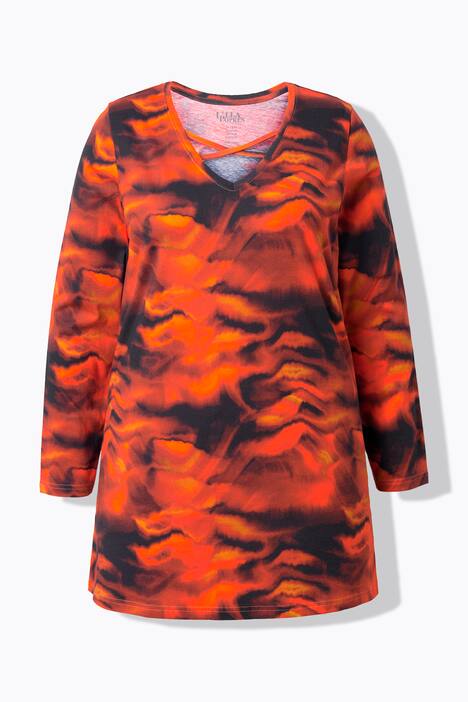 Longshirt, A-lijn, V-hals, sierbanden, lange mouw
