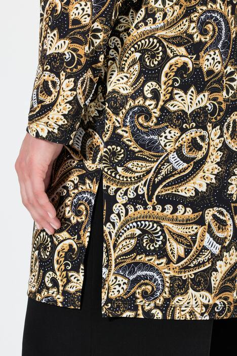 Jersey jas, paisleymotief, A-lijn, V-hals, lange mouw