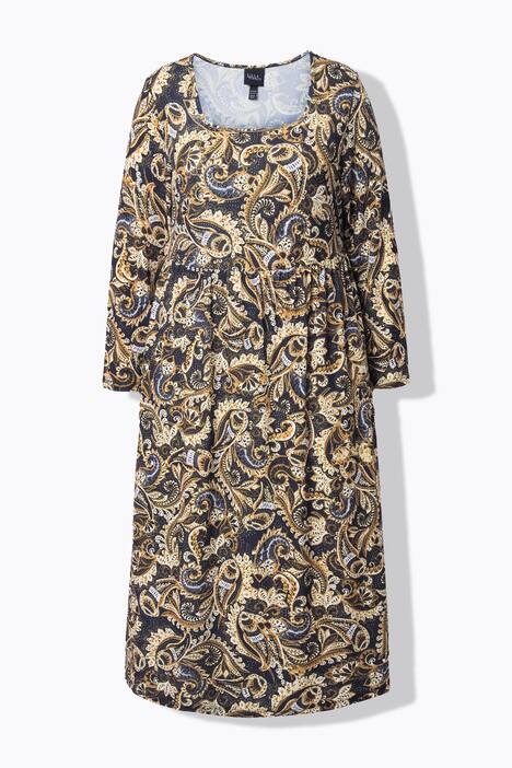 Maxi-jurk, paisley, A-lijn, carréhals, lange mouw