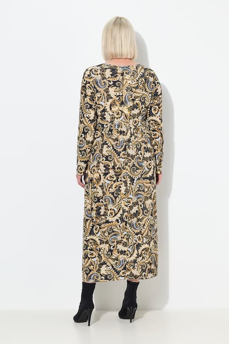 Maxi-jurk, paisley, A-lijn, carréhals, lange mouw
