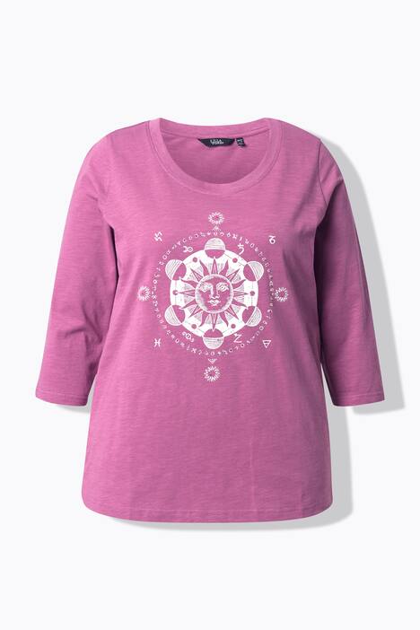 T-shirt à col rond et manches 3/4, coupe Classic, strass