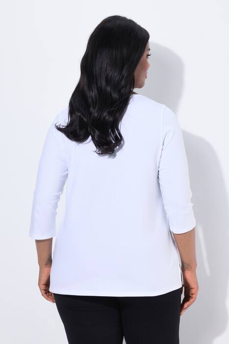 Shirt, siersteentjes, A-lijn, ronde hals, 3/4-mouwen, pima-katoen