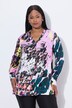 Satijnen blouse, met print, V-hals, lange mouwen