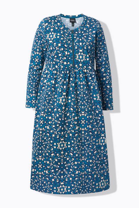 Robe midi en molleton avec fermeture zippée, col rond et manches longues, coupe évasée