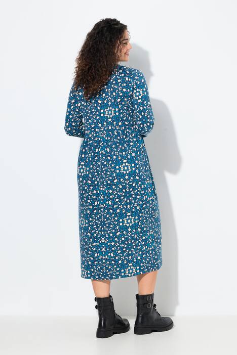 Robe midi en molleton avec fermeture zippée, col rond et manches longues, coupe évasée