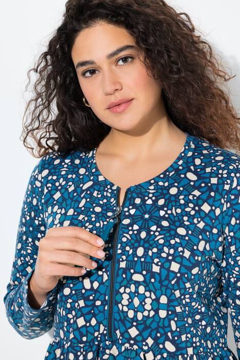 Robe midi en molleton avec fermeture zippée, col rond et manches longues, coupe évasée