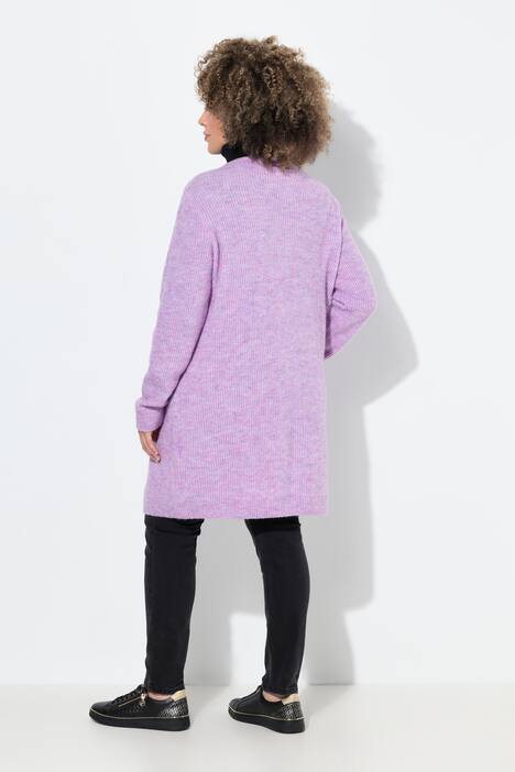 Cardigan long en maille côtelée, col en V, manches longues