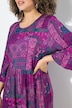 Jersey midi-jurk, patchprint, A-lijn, ronde hals, 3/4-mouwen