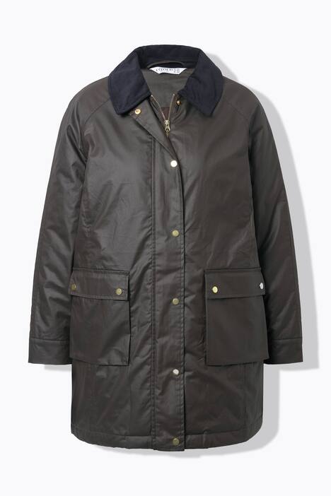 Coated jasje, A-lijn, 'gewassen'-look, corduroy kraag, Britse look