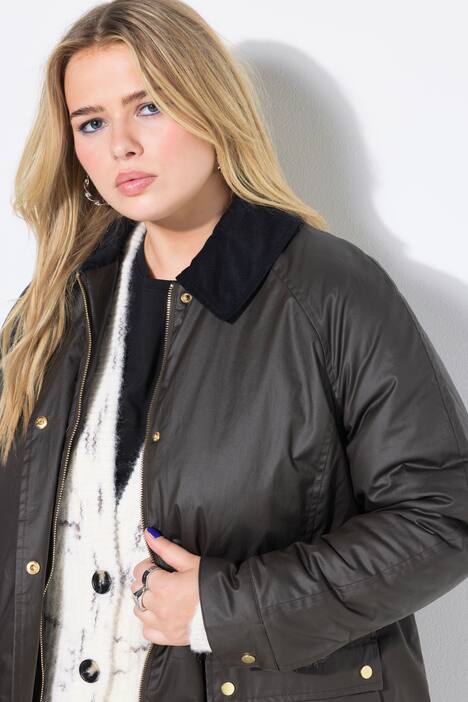 Coated jasje, A-lijn, 'gewassen'-look, corduroy kraag, Britse look
